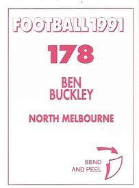 1991 Select AFL Stickers #178 Ben Buckley Back
